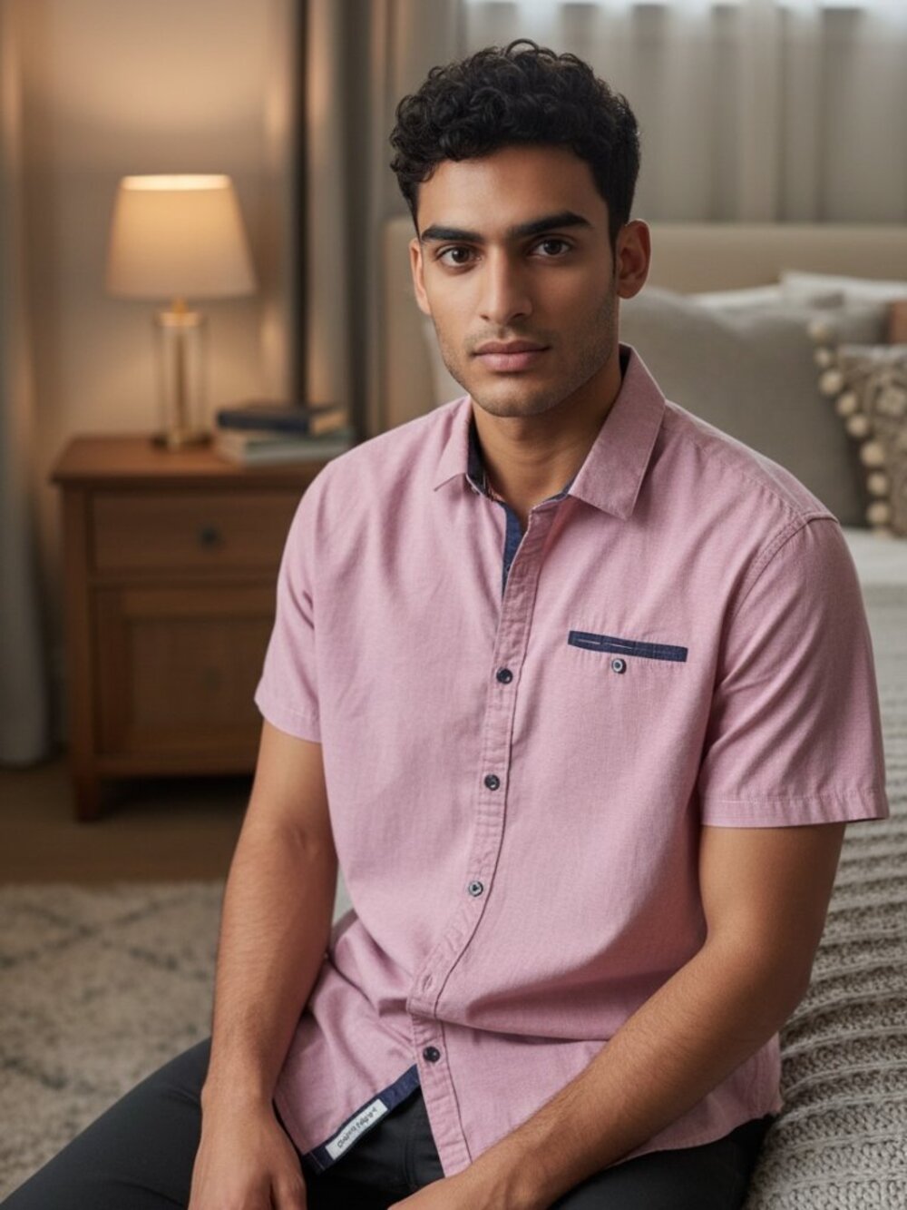 Craft + Flow Men's Medium Pink Button Up Shirt Short Sleeve Casual Cotton Blend